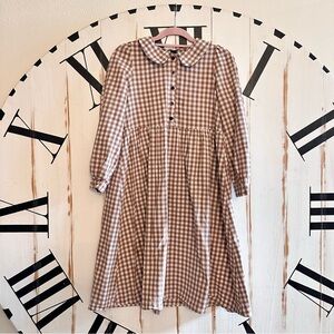 Tan Gingham Midi Dress